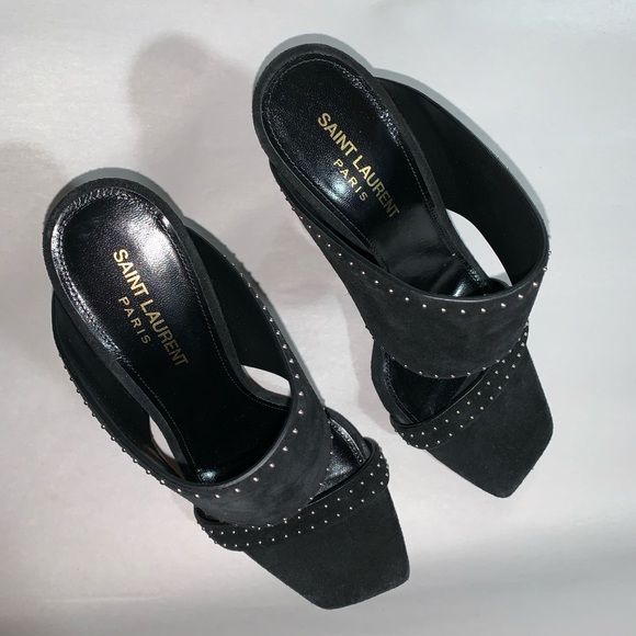 nwob SAINT LAURENT PARIS size 38 black suede MULES - Picture 4 of 11